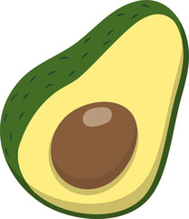 Half avocado with seed and peel