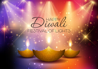 Colourful background for Diwali with lamps and sparkling lights