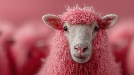 Pink sheep standing out from crowd, symbolizing bold branding and uniqueness
