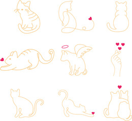 Minimalist Cute Line Art Animals and Characters. Collection of minimalist doodle line art animals, cats, ghosts, and cute characters with hearts. Perfect for stickers, cards, prints and digital design