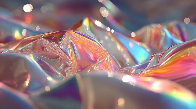 Polycarbonate iridescent silver holographic chrome fil vaporwave background teture pattern. Trendy pearlscent pastel rainbow prismeffect.abstract 3D renderig