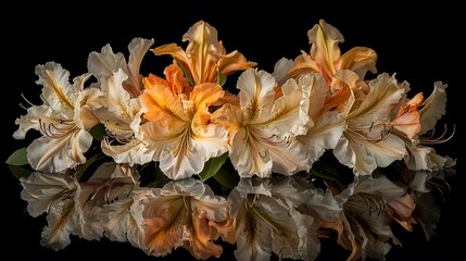 Stunning Peach and Cream Azaleas Reflection Still Life Photography