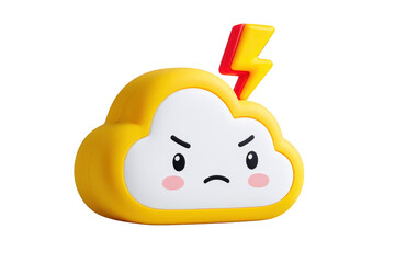Frowning Angry Cloud Toy with Lightning Bolt on Yellow and White Background