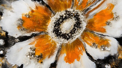 Abstract Orange White Black Flower Resin Art Painting
