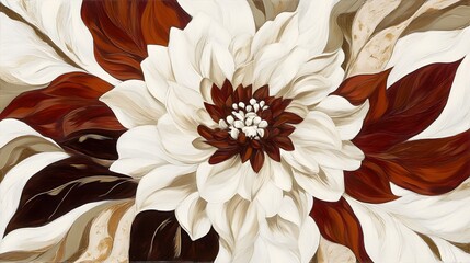 Elegant Creamy White and Deep Red Flower Abstract Painting