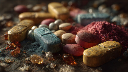 Drug addiction international day against drug abuse nd illicit drug traffickin visuals featuring drugs st against a dark backdrop