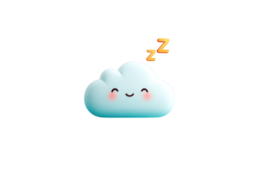 Cute Cloud Character Sleeping with Smiling Face and Zzz Symbols on Transparent Background - Powered by Adobe