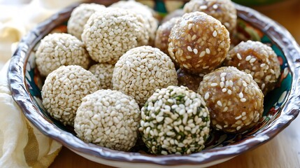 Delicious Sesame Seed Energy Balls in Bowl Closeup