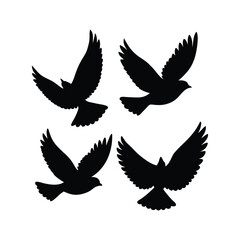 Fototapeta premium Four Silhouette Birds In Flight - Vector Design of Freedom and Travel