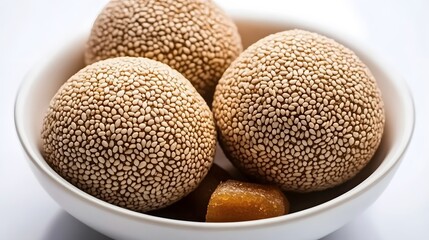 Delicious Sesame Balls in White Bowl Closeup Photography