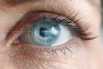 Obraz premium Laser Eye Surgery for Glaucoma : Tight - Up woman eye with Reticle Overlay , Perfect for Lasik Procedures