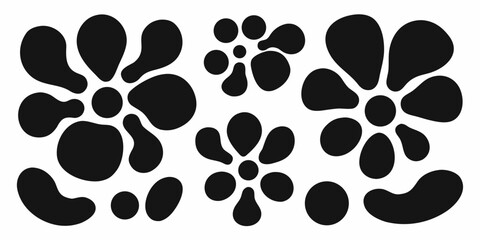 Abstract black floral shapes and organic blobs on a white background