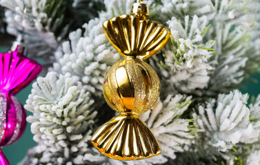Christmas decorations with fir branches in the snow