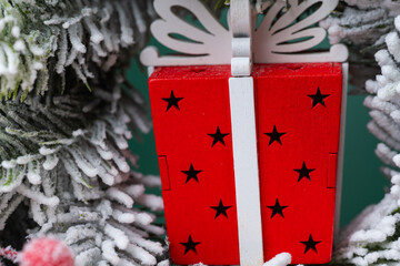  christmas decoration with fir branches and gift