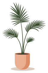 Fototapeta premium A stylized illustration of a potted palm plant with green leaves and a terracotta-colored pot.