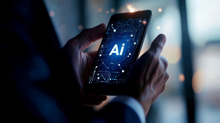 Businessman using AI application on smartphone
