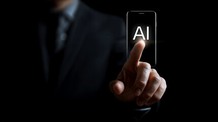Businessman activating AI technology on smartphone

