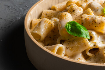 Rigatoni pasta with creamy sauce