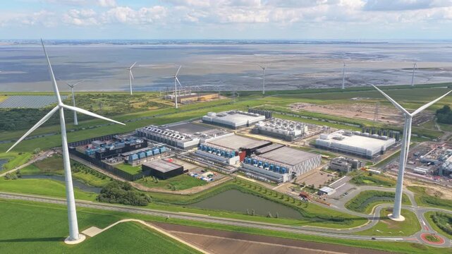 Wide aerial shot of Netherlands technology campus and data center site