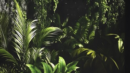 Lush Tropical Night Jungle Scene Dark Green Foliage