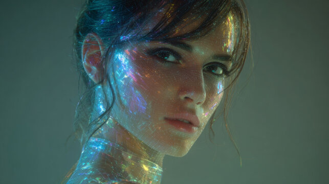 Young Woman with Futuristic AR Interface Overlay