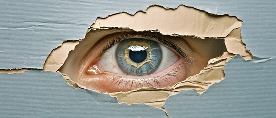 Intriguing Eye Peeking Through Torn Cardboard