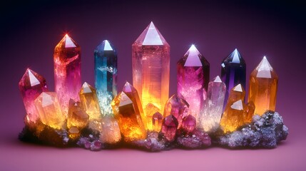 Vibrant Crystal Cluster Glowing Gemstones