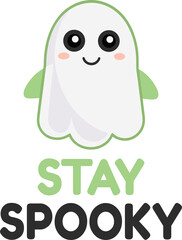 Cute Cartoon Ghost Vector Illustration With Round Eyes And Typography 