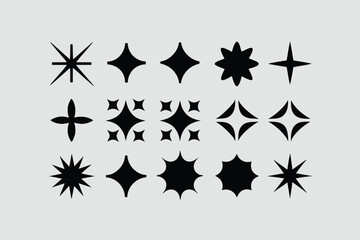 Minimalist Geometric Shapes Set. Modern Decorative Symbols, Labels, Logos and Icons. Stars, Flowers and Circles with Zig Zag Edge.