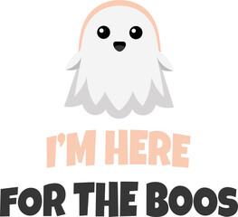 Cute Cartoon Ghost Vector Illustration With Round Eyes And Typography 