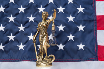 american flag with goddess of justice themis