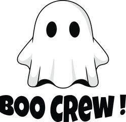 Cute Cartoon Ghost Vector Illustration With Round Eyes And Typography 