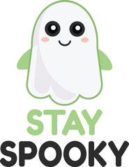 Cute Cartoon Ghost Vector Illustration With Round Eyes And Typography 