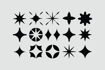 Minimalist Geometric Shapes Set. Modern Decorative Symbols, Labels, Logos and Icons. Stars, Flowers and Circles with Zig Zag Edge.