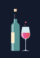 Elegant wine bottle and glass with pink liquid, perfect for sophisticated celebrations and refined tastes.
