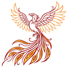 Illustration of a phoenix bird with wings spread