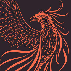 Illustration of a phoenix bird with wings spread on a dark background
