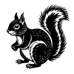 Black and white squirrel vector illustration for wildlife animal nature lovers and graphic designers art drawing