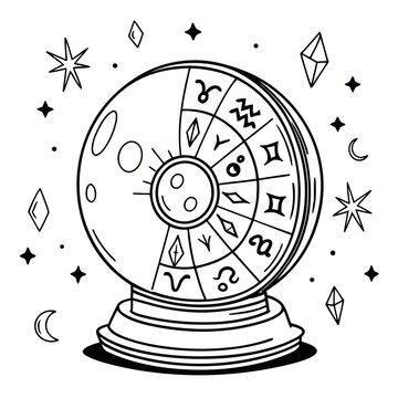 recommend clip art: Vector art of fortune telling crystal ball with zodiac signs