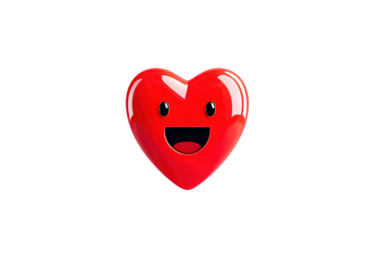 Happy Red Heart Character with Smiling Face on Transparent Background