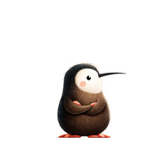Cute Cartoon Kiwi Bird Character with Crossed Arms on Transparent Background
