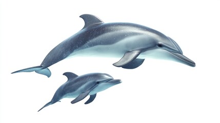 Fototapeta premium Dolphins leaping, mother and calf