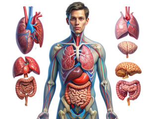Human Body Anatomy with Internal Organs Surrounding the Figure