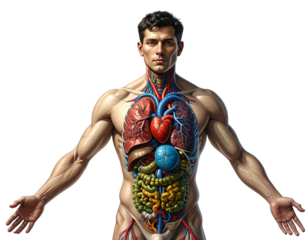 Human Anatomy Chart with Organs Displayed Around the Body Figure