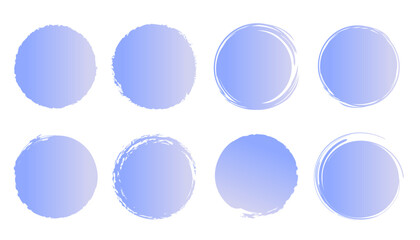 青色の和風の丸フレームイラストセット　筆丸　筆　丸　波