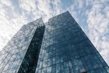 Obraz premium Modern Glass Skyscraper, Clouds Reflection - Architectural photography