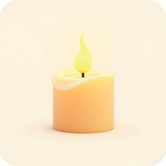 3D Mini Cute Icon of a Single Candle with Soft Glow in Minimalist Form and Warm Colors on a Plain Background for Digital UI and App Elements