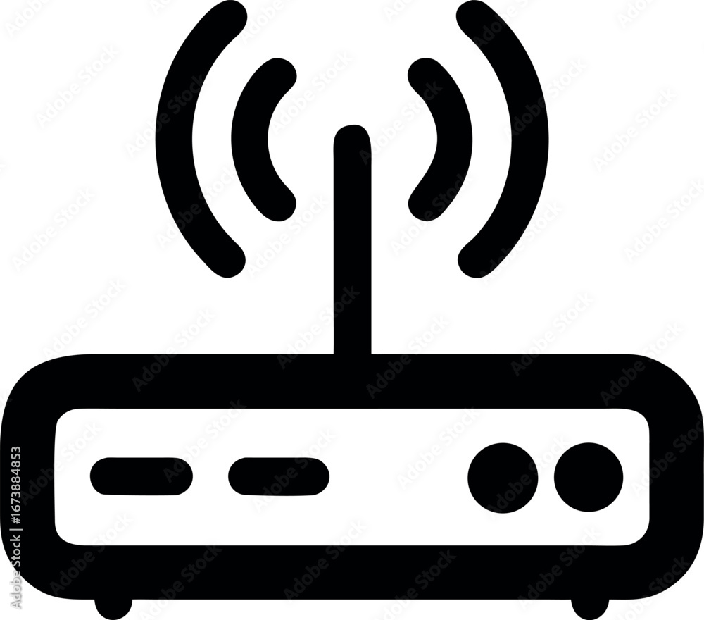 Aufkleber abstract line art icon depicting a wireless internet router with radiating signals, symbolizing robu