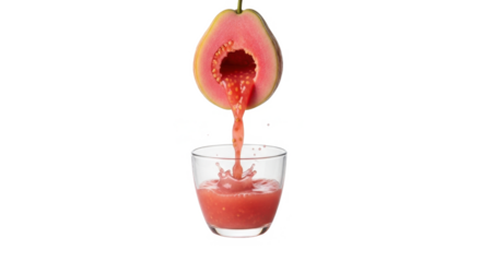 Fresh guava juice pouring into a glass isolated on transparent background