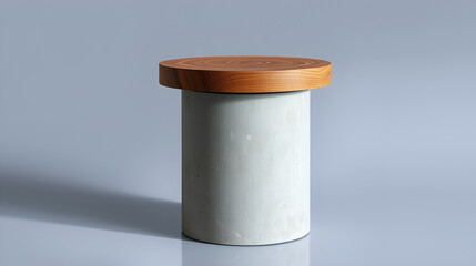 Concrete And Wood Hybrid Pedestal With Half  isolated on a transparent backgroun